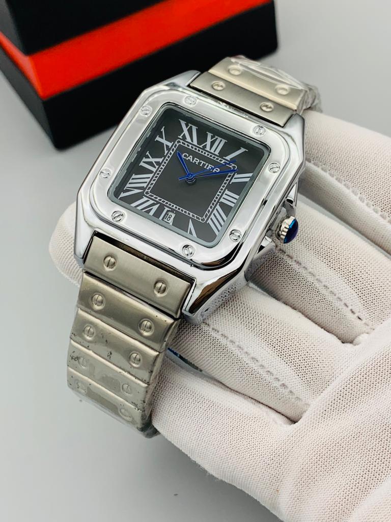 Cartier Square Dial Watch-Silver Black Dial – Time4Shops